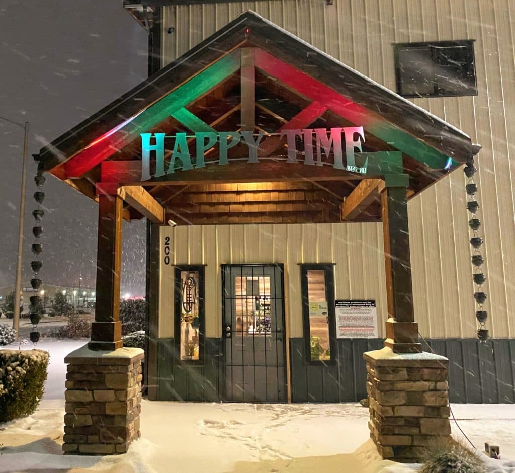 Mount Vernon Happy Time Dispensary storefront exterior in Mount Vernon, Washington